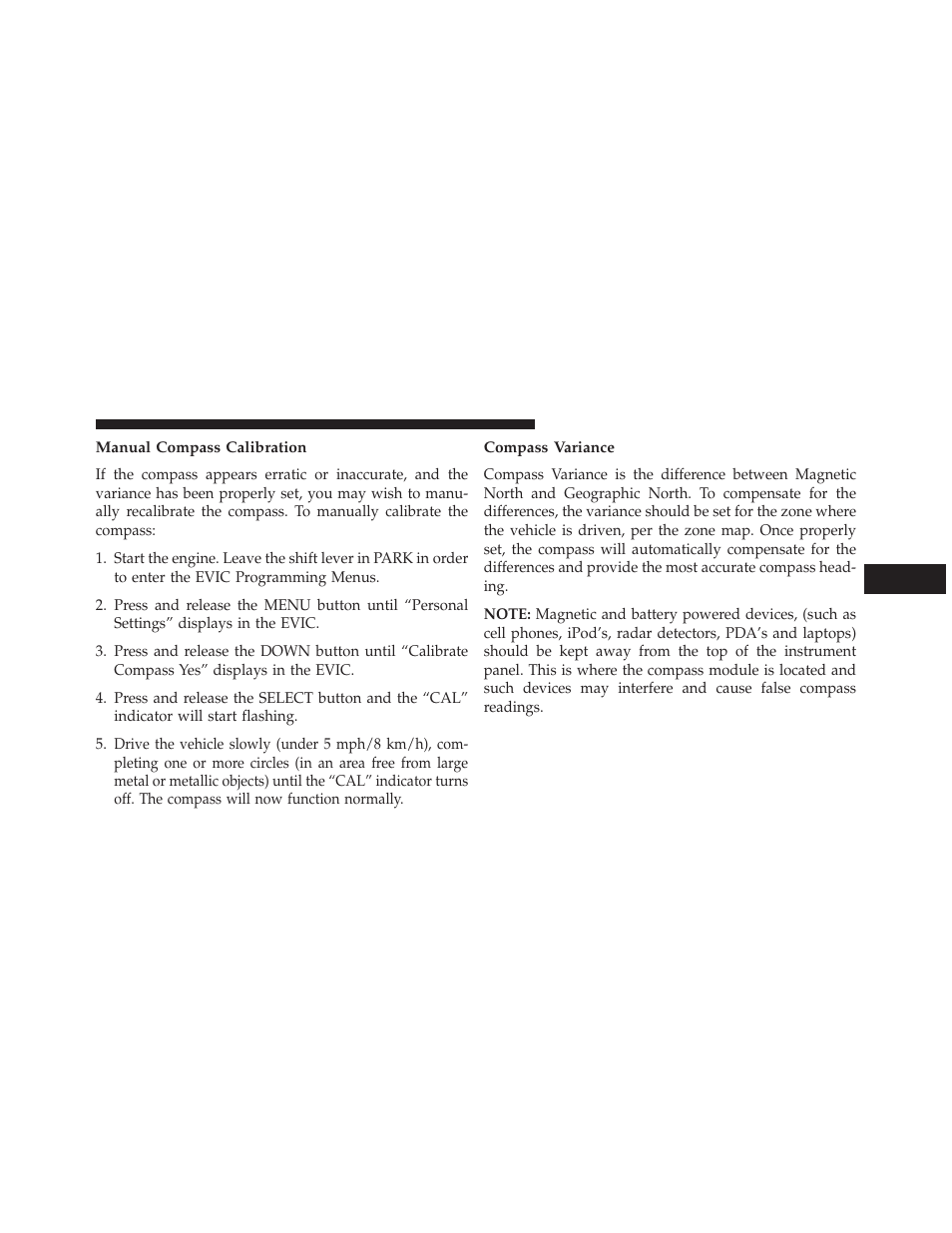 Manual compass calibration, Compass variance | Dodge 2014 Avenger - Owner Manual User Manual | Page 235 / 517