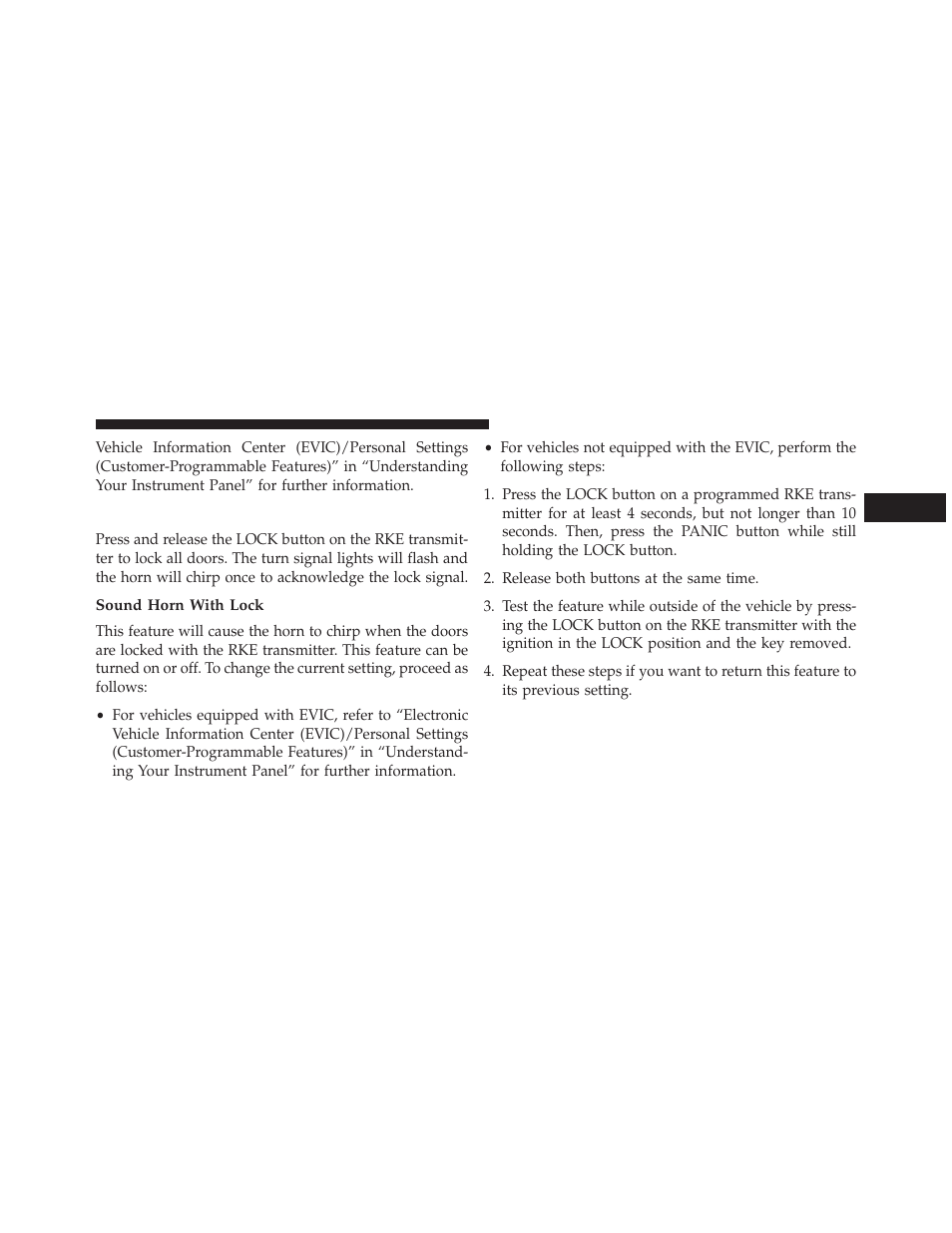 To lock the doors, Sound horn with lock | Dodge 2014 Avenger - Owner Manual User Manual | Page 27 / 517