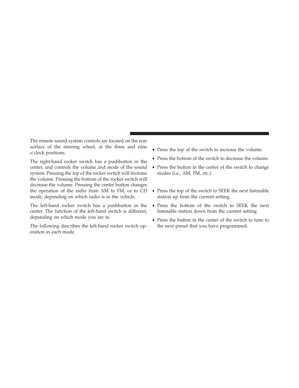 Right-hand switch functions, Left-hand switch functions for radio operation, Left-hand switch functions for radio | Operation | Dodge 2014 Avenger - Owner Manual User Manual | Page 276 / 517