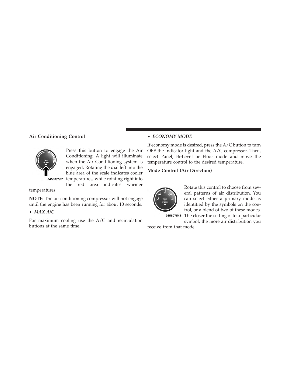 Air conditioning control, Mode control (air direction) | Dodge 2014 Avenger - Owner Manual User Manual | Page 280 / 517