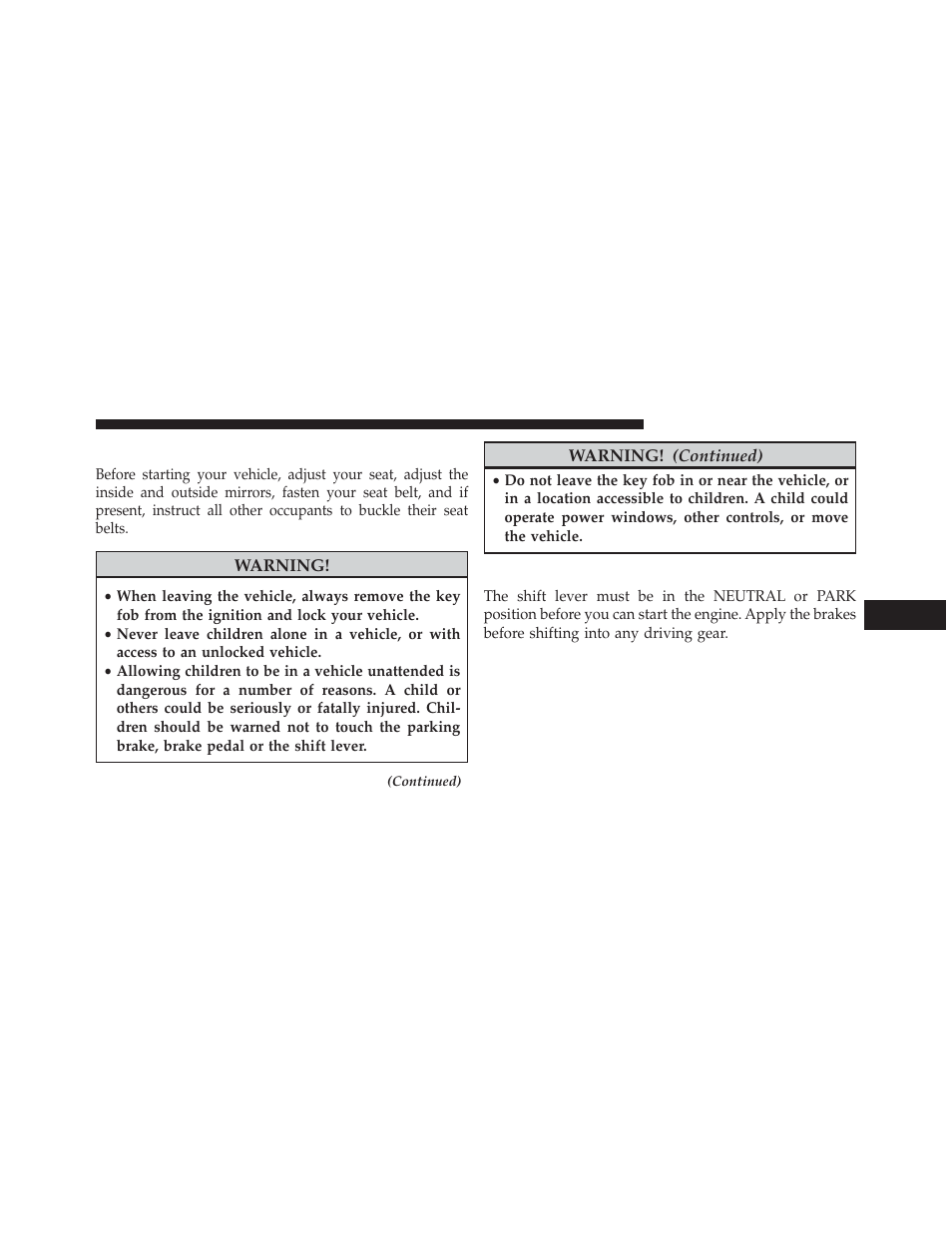 Starting procedures, Automatic transmission | Dodge 2014 Avenger - Owner Manual User Manual | Page 297 / 517