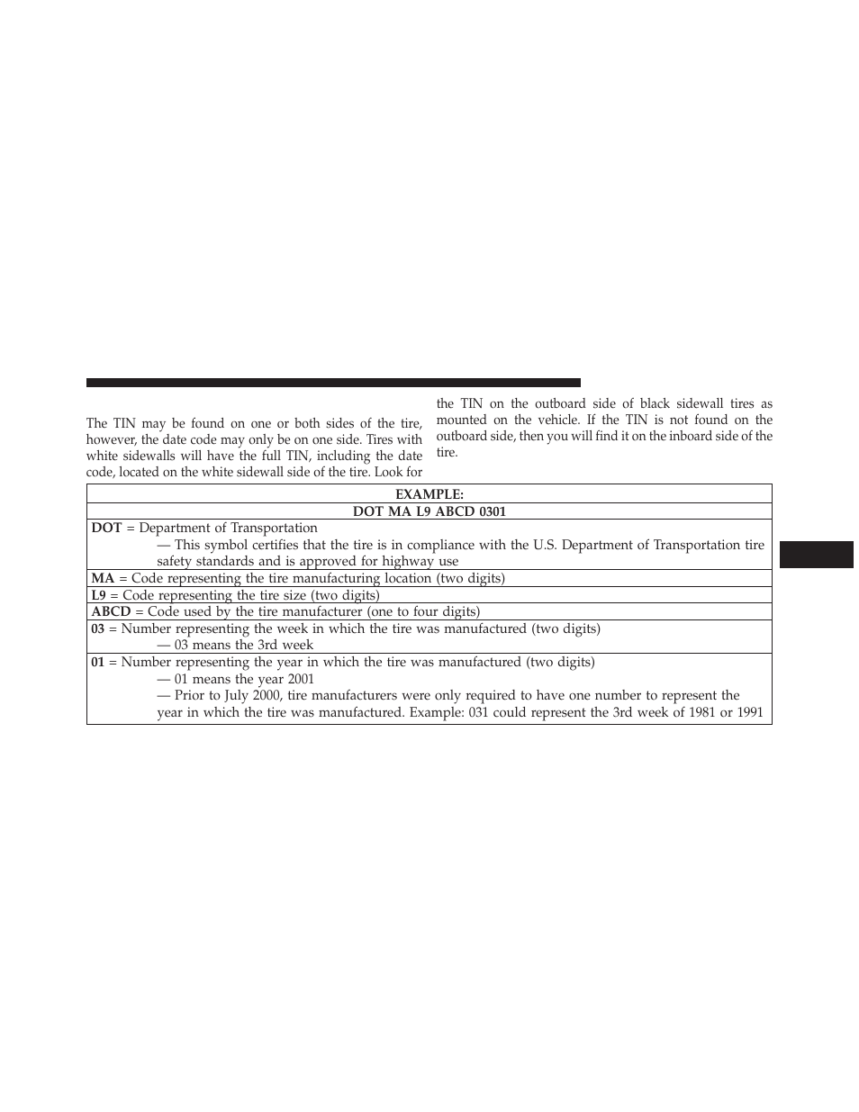 Tire identification number (tin) | Dodge 2014 Avenger - Owner Manual User Manual | Page 341 / 517