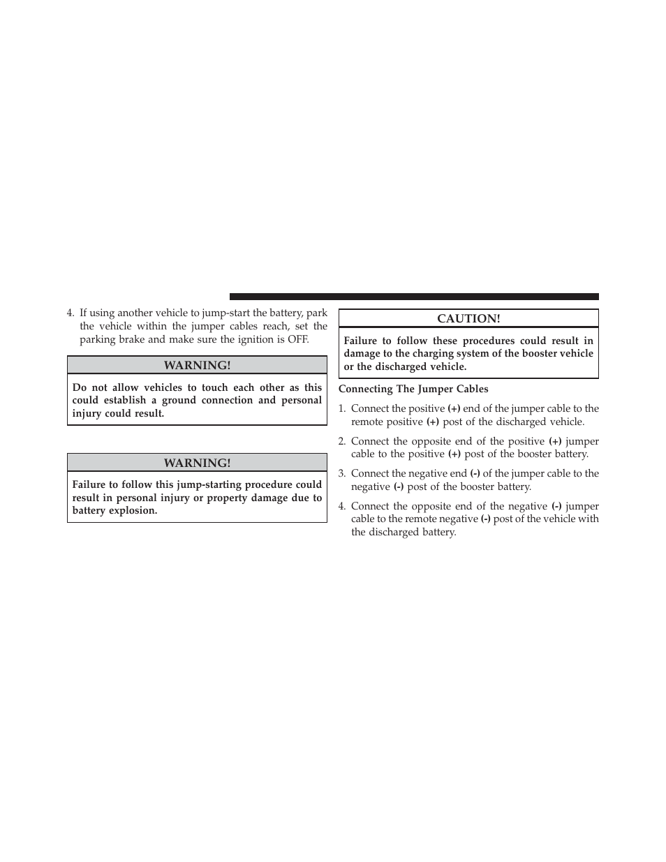 Jump-starting procedure | Dodge 2014 Avenger - Owner Manual User Manual | Page 416 / 517