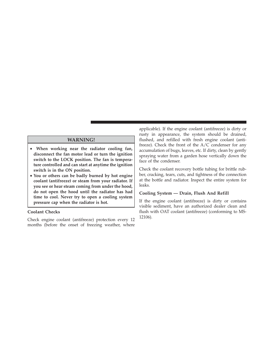 Cooling system, Coolant checks, Cooling system — drain, flush and refill | Dodge 2014 Avenger - Owner Manual User Manual | Page 446 / 517