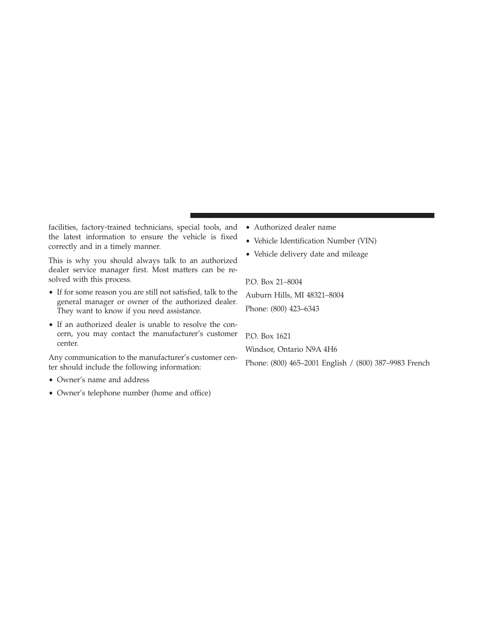 Chrysler group llc customer center, Chrysler canada inc. customer center | Dodge 2014 Avenger - Owner Manual User Manual | Page 490 / 517