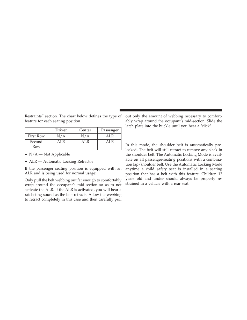 Automatic locking retractor mode (alr), If equipped | Dodge 2014 Avenger - Owner Manual User Manual | Page 54 / 517