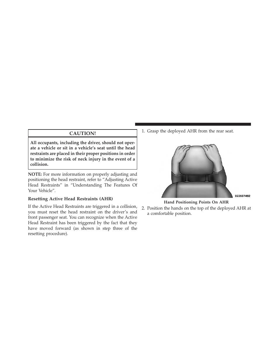 Resetting active head restraints (ahr) | Dodge 2014 Avenger - Owner Manual User Manual | Page 58 / 517