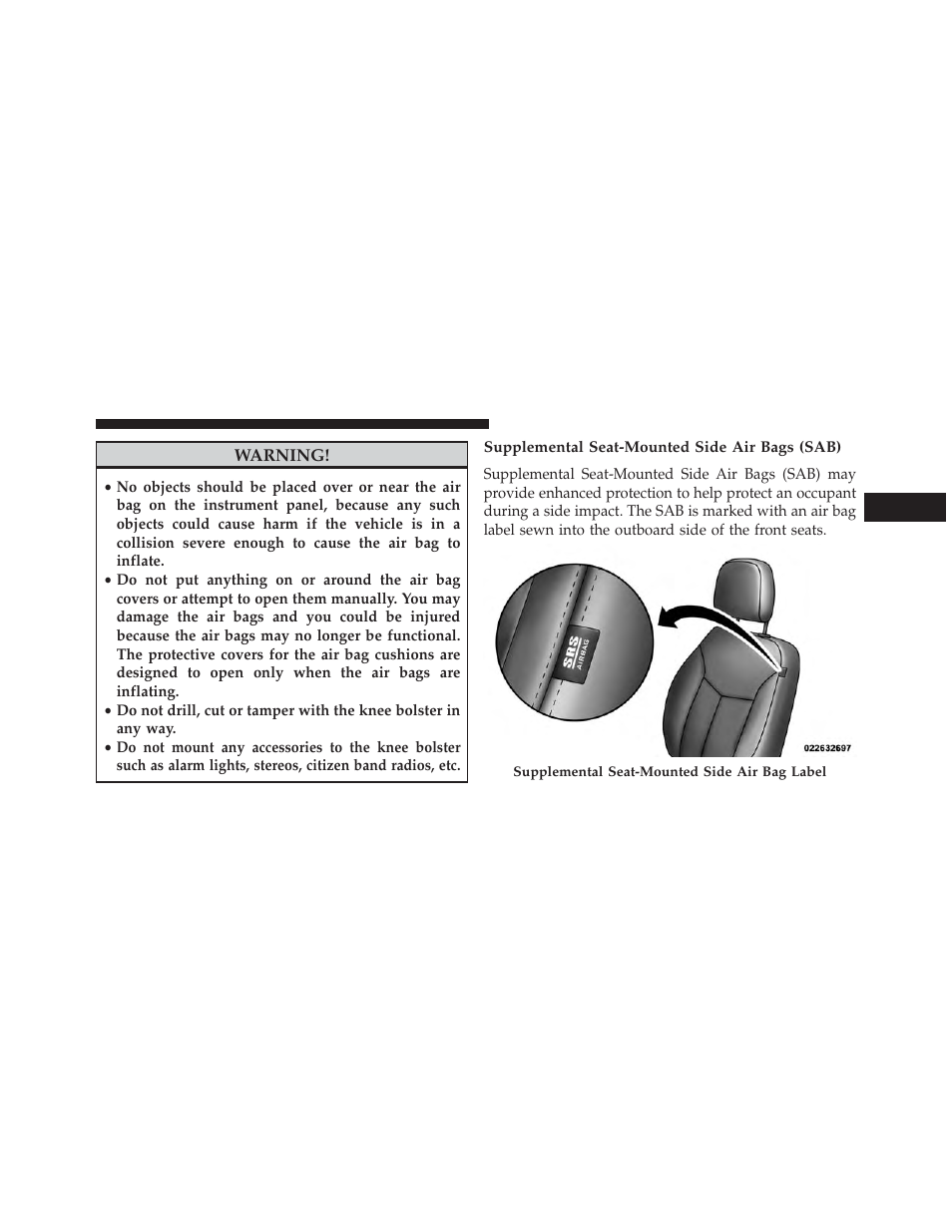 Supplemental seat-mounted side air bags (sab) | Dodge 2014 Avenger - Owner Manual User Manual | Page 65 / 517