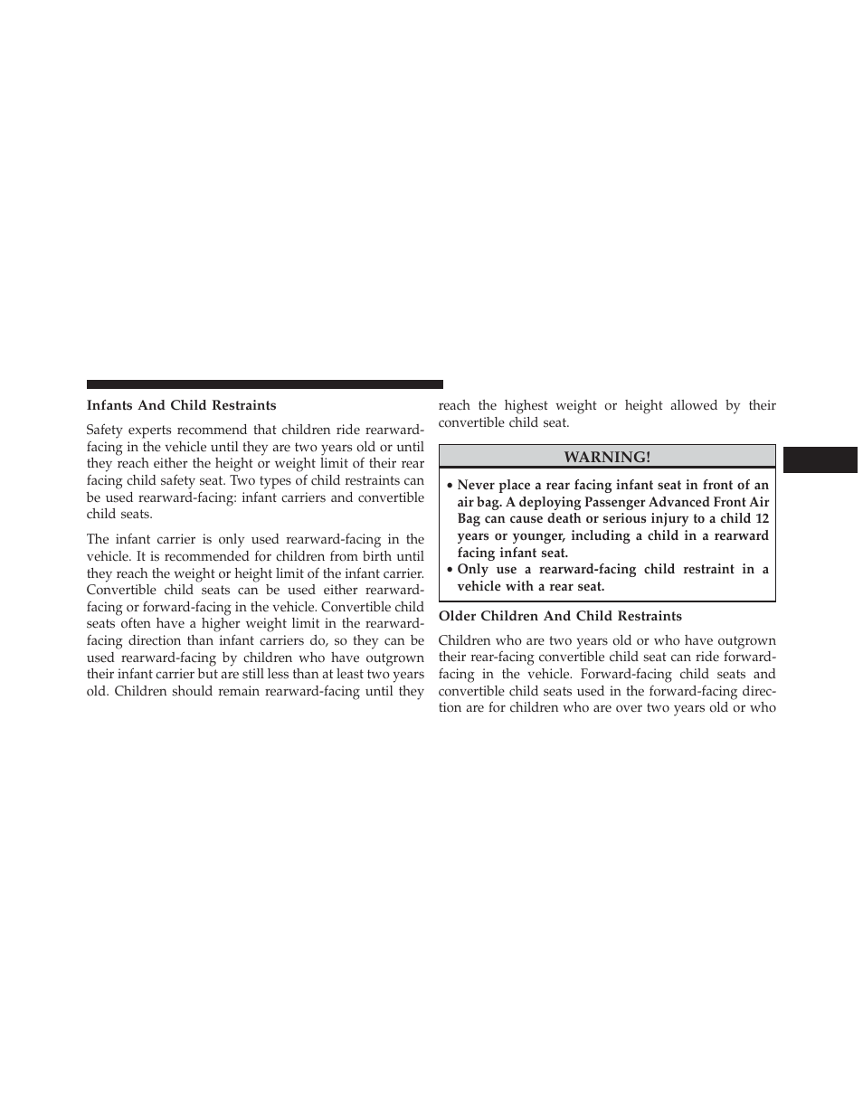 Infants and child restraints, Older children and child restraints | Dodge 2014 Avenger - Owner Manual User Manual | Page 79 / 517