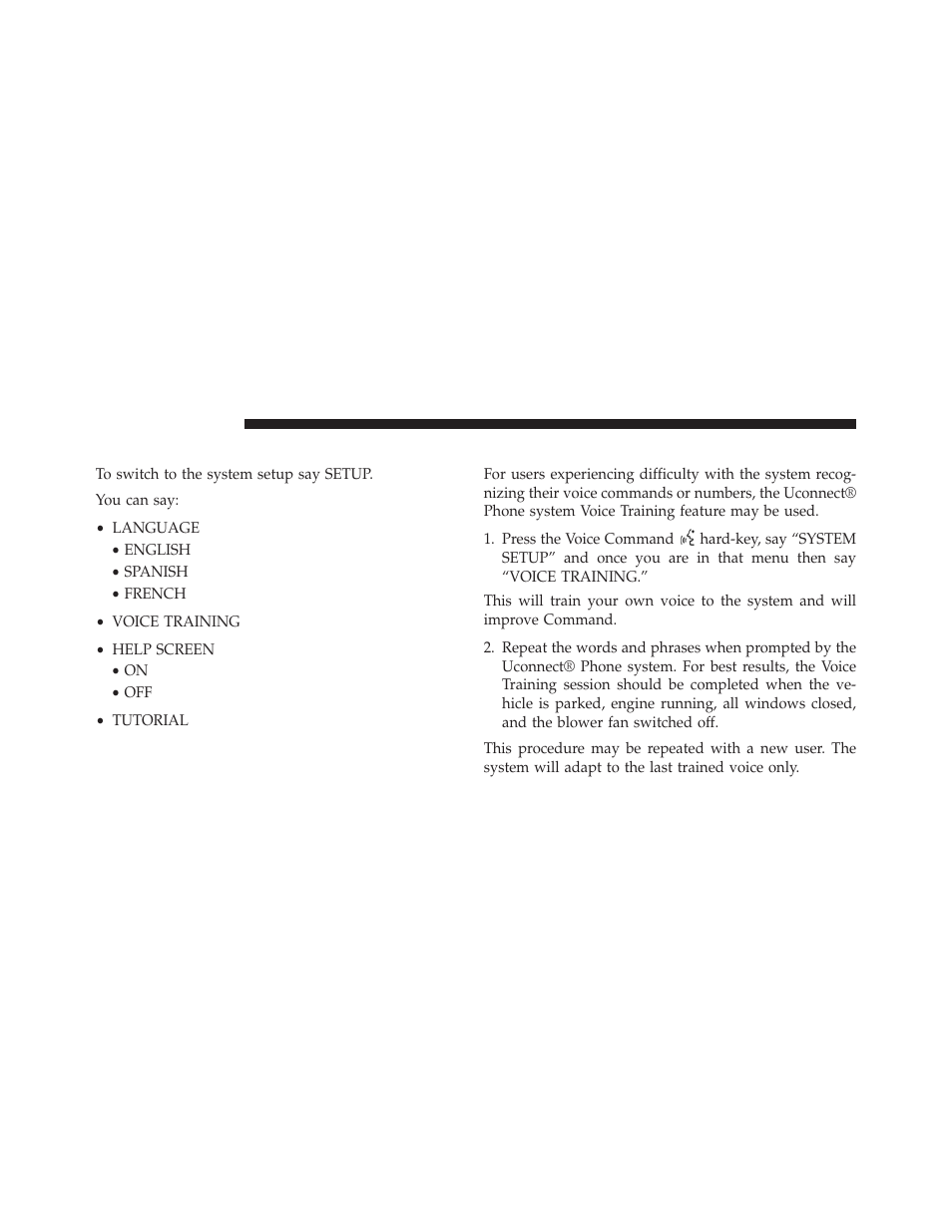 System setup, Voice training | Ram Trucks UCONNECT 730N for Jeep User Manual | Page 117 / 210