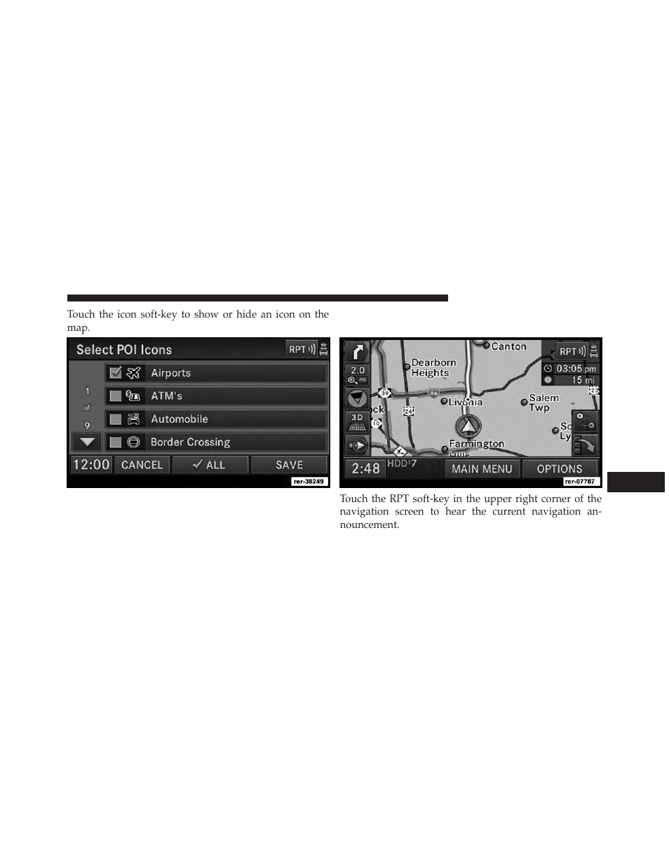 Repeat navigation announcement | Ram Trucks UCONNECT 730N for Jeep User Manual | Page 168 / 210