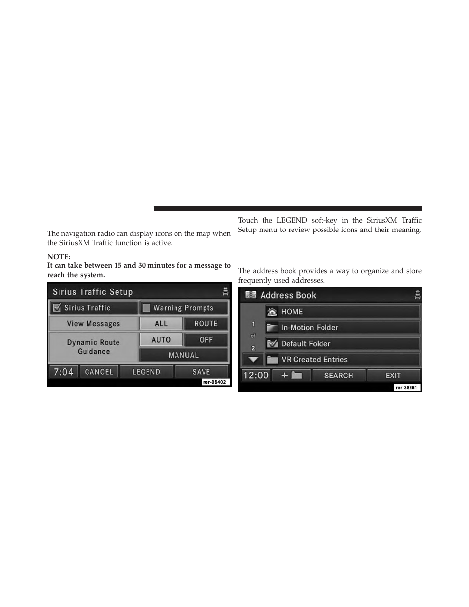 Siriusxm traffic legend, Address book, Overview | Ram Trucks UCONNECT 730N for Jeep User Manual | Page 195 / 210