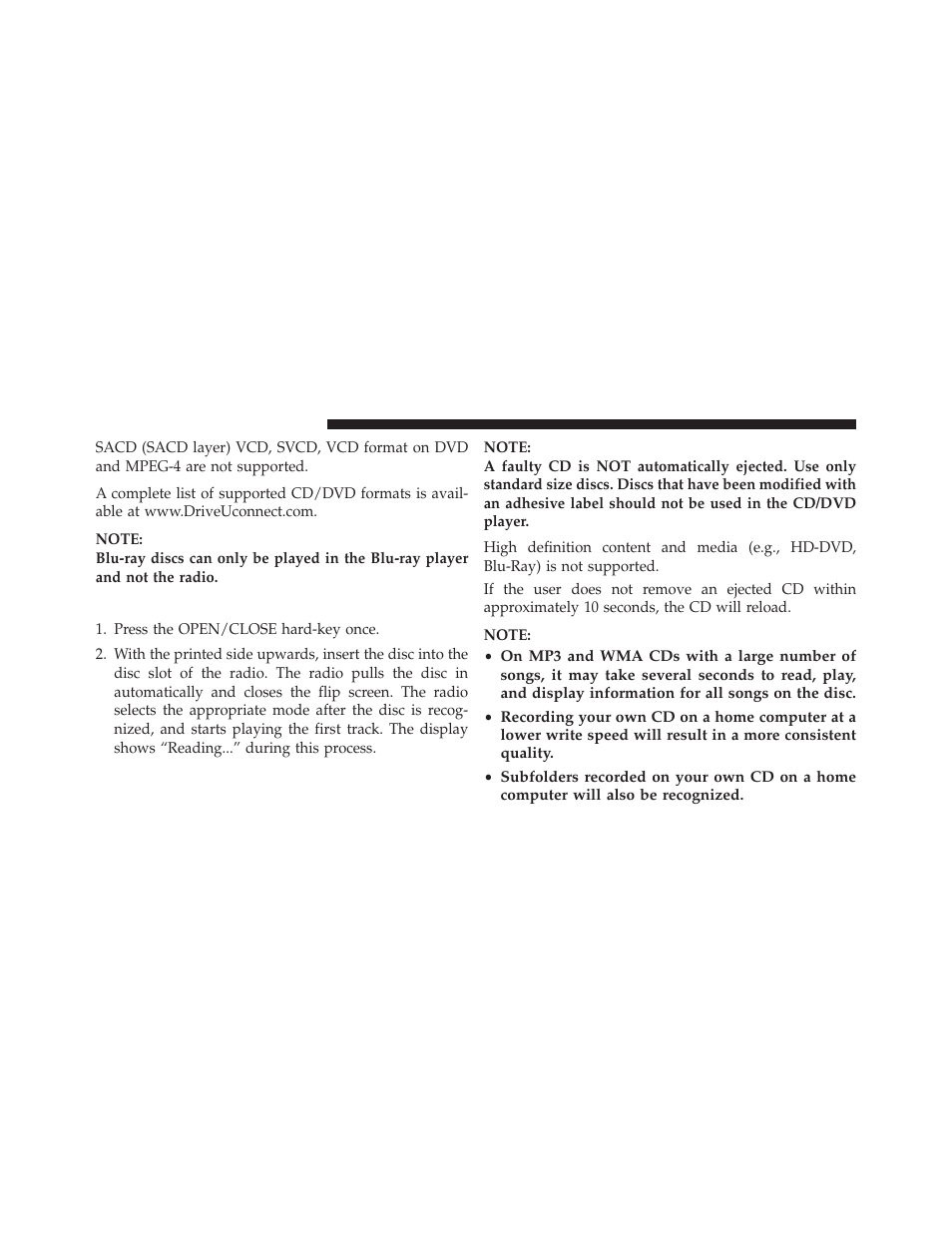 Inserting a disc | Ram Trucks UCONNECT 730N for Jeep User Manual | Page 49 / 210