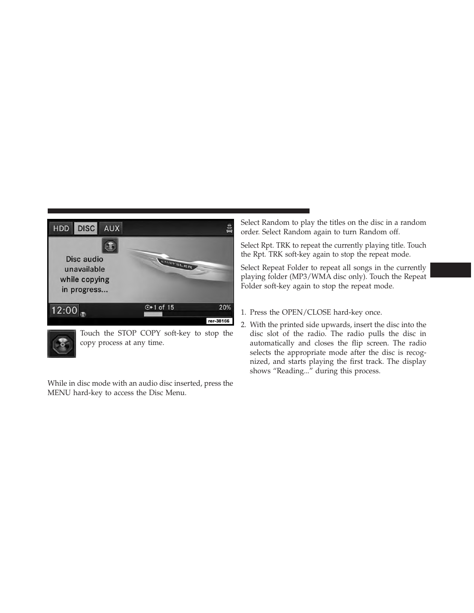 Disc menu, Playing a mp3/wma disc | Ram Trucks UCONNECT 730N for Jeep User Manual | Page 54 / 210