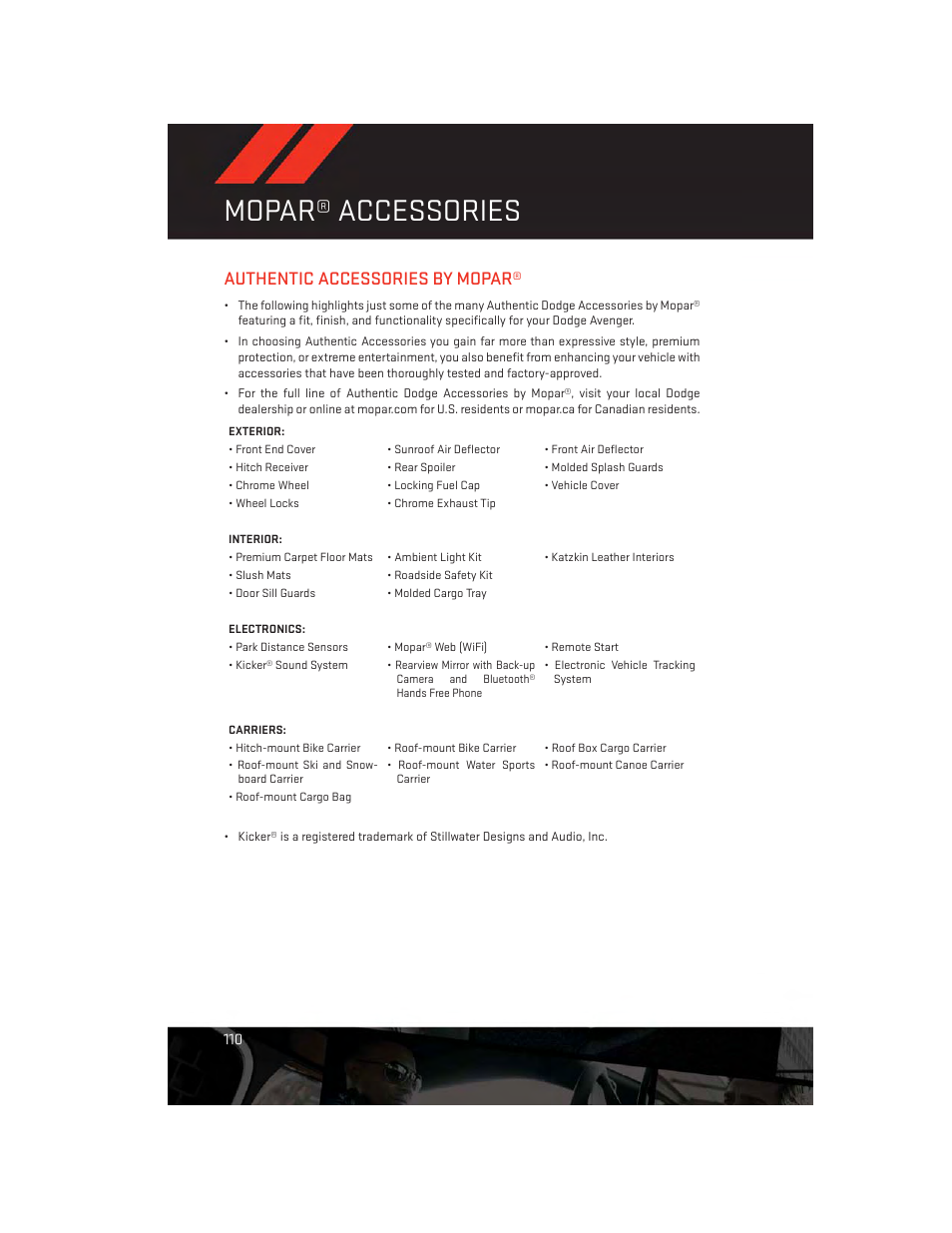 Mopar® accessories, Authentic accessories by mopar | Dodge 2014 Avenger - User Guide User Manual | Page 112 / 124