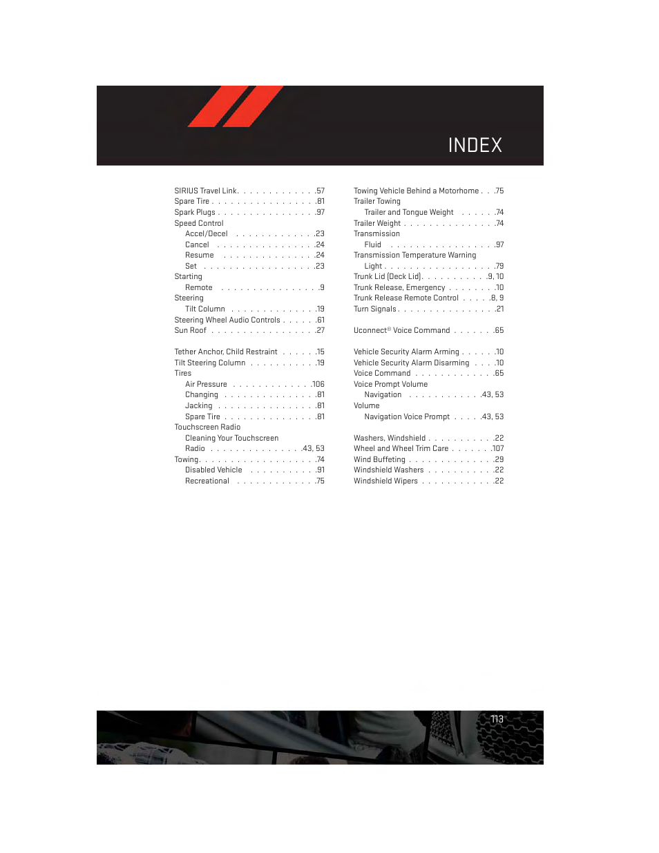 Index | Dodge 2014 Avenger - User Guide User Manual | Page 115 / 124