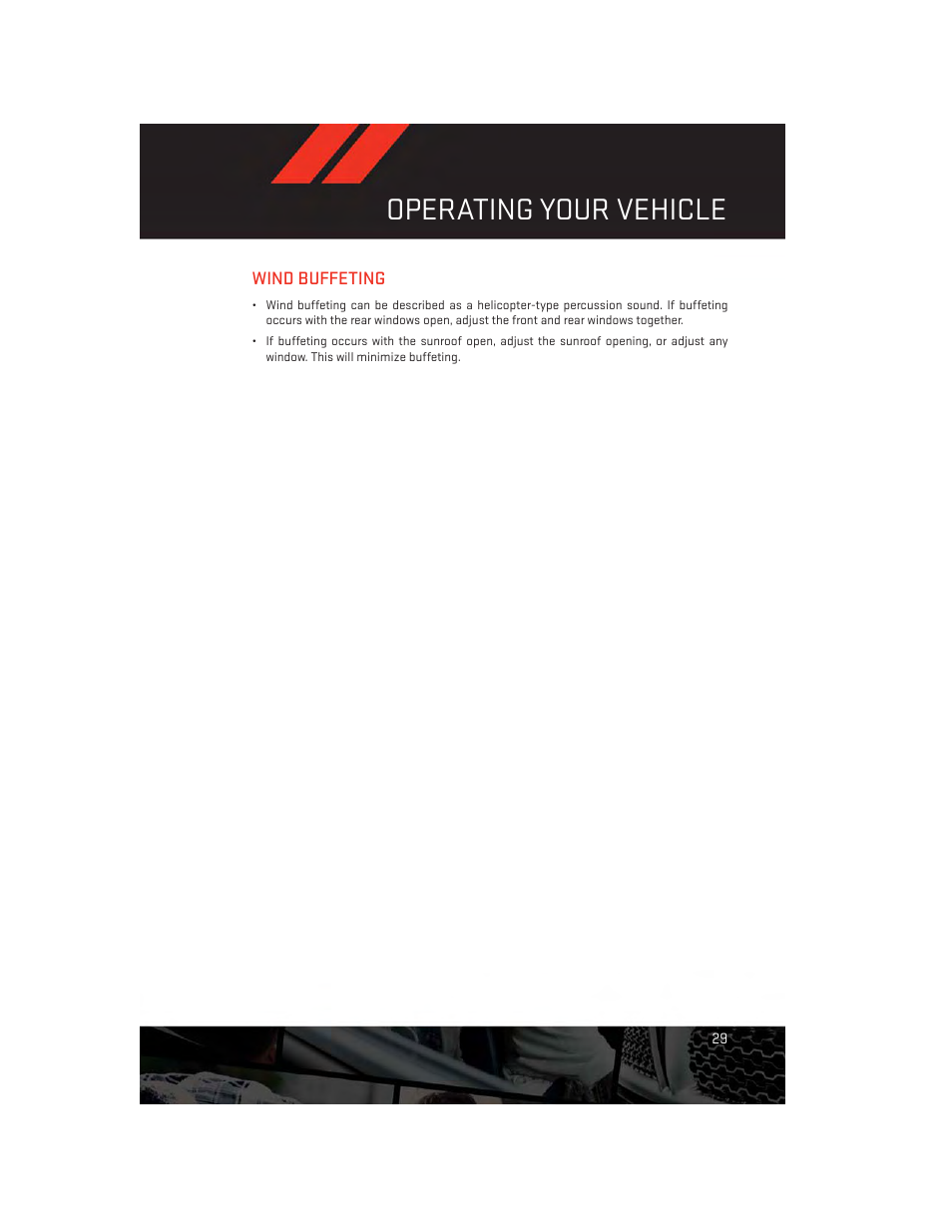 Wind buffeting, Operating your vehicle | Dodge 2014 Avenger - User Guide User Manual | Page 31 / 124