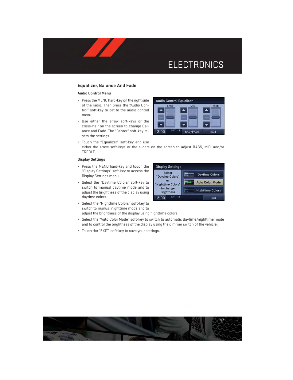Equalizer, balance and fade, Electronics | Dodge 2014 Avenger - User Guide User Manual | Page 49 / 124