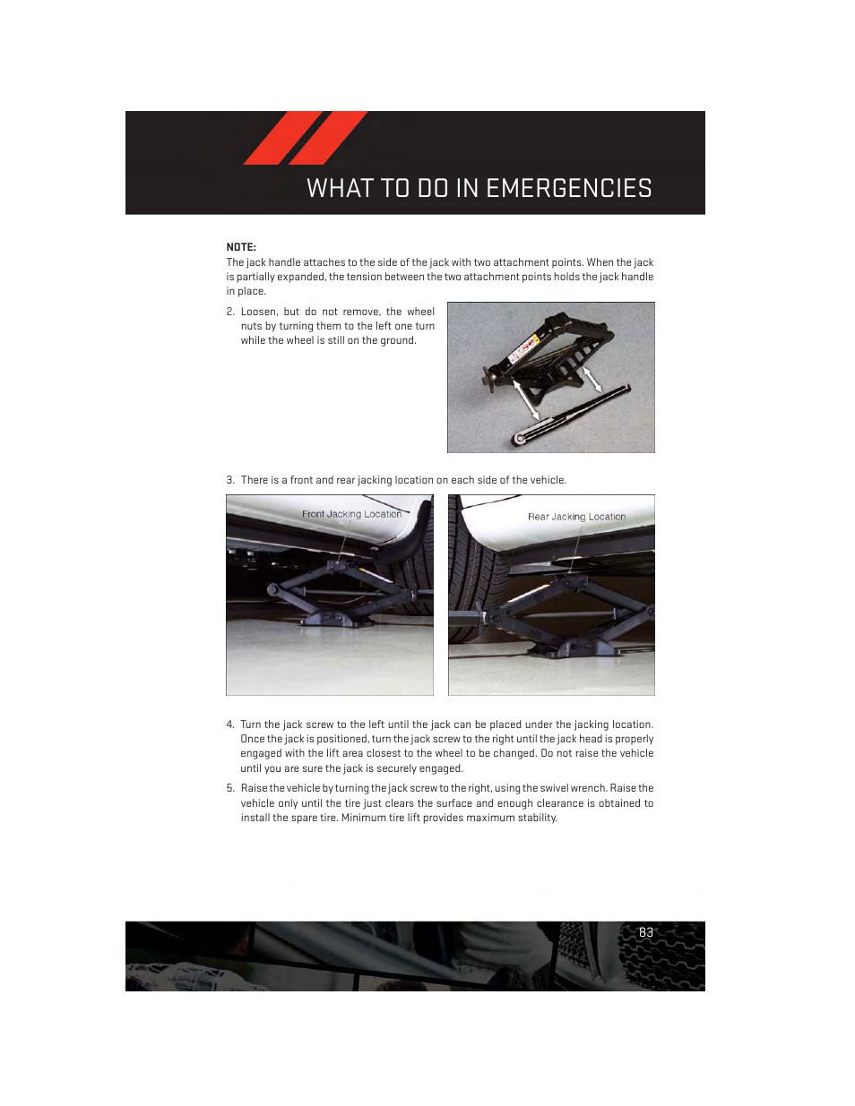 What to do in emergencies | Dodge 2014 Avenger - User Guide User Manual | Page 85 / 124