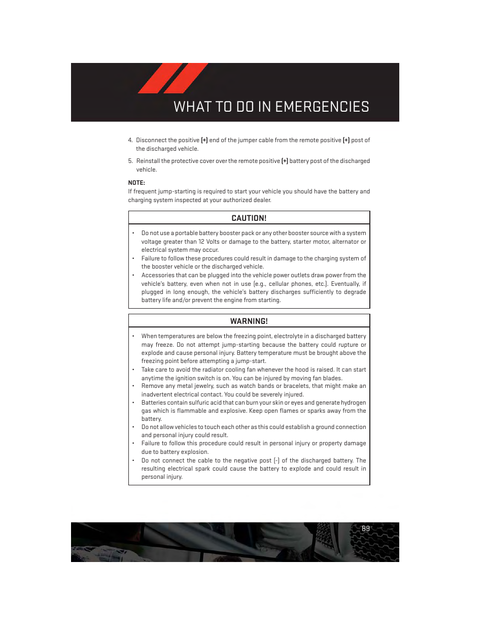 What to do in emergencies | Dodge 2014 Avenger - User Guide User Manual | Page 91 / 124