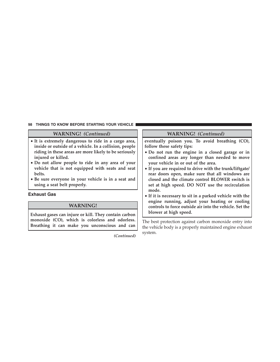 Exhaust gas | Dodge 2014 Challenger - Owner Manual User Manual | Page 100 / 541