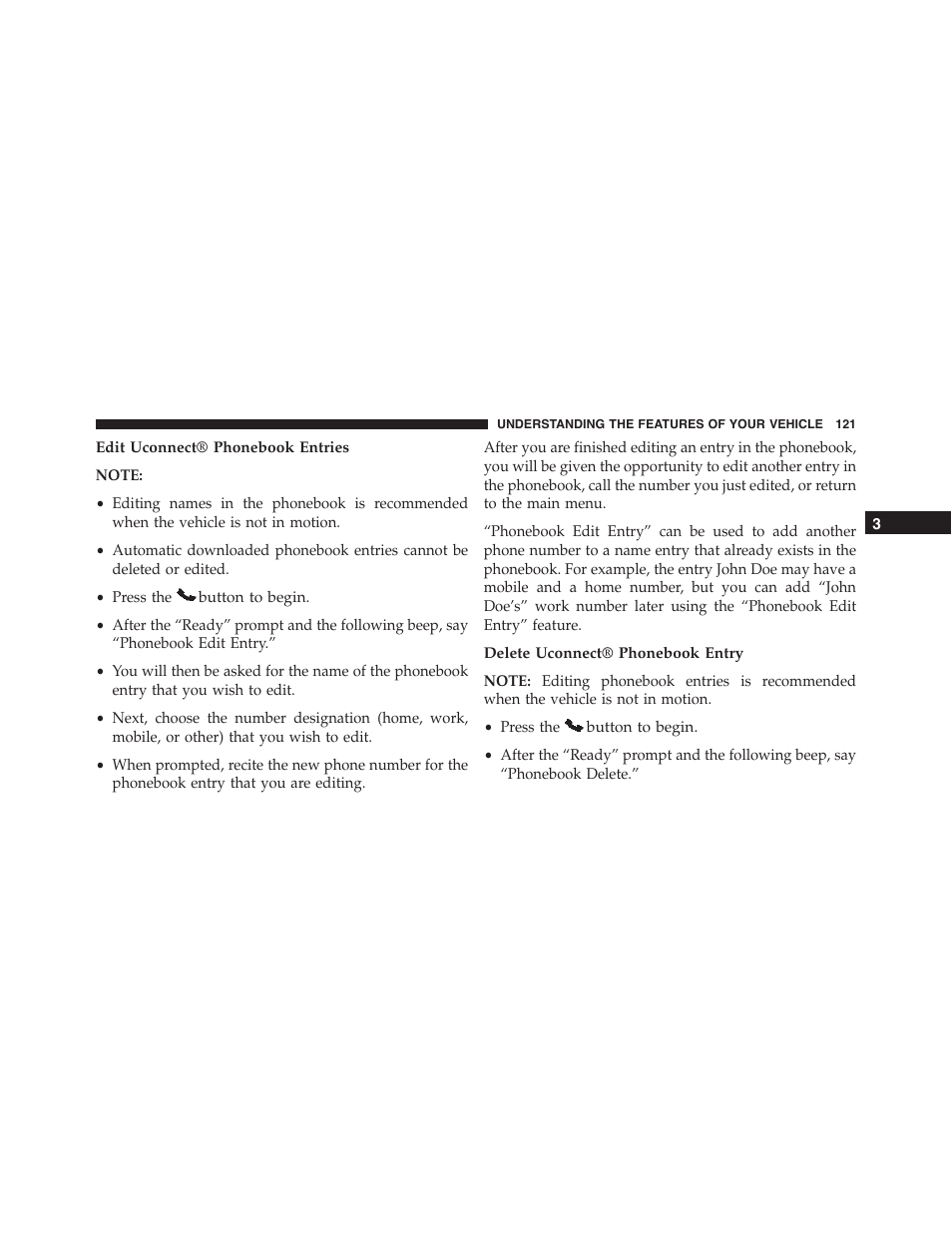 Edit uconnect® phonebook entries, Delete uconnect® phonebook entry | Dodge 2014 Challenger - Owner Manual User Manual | Page 123 / 541