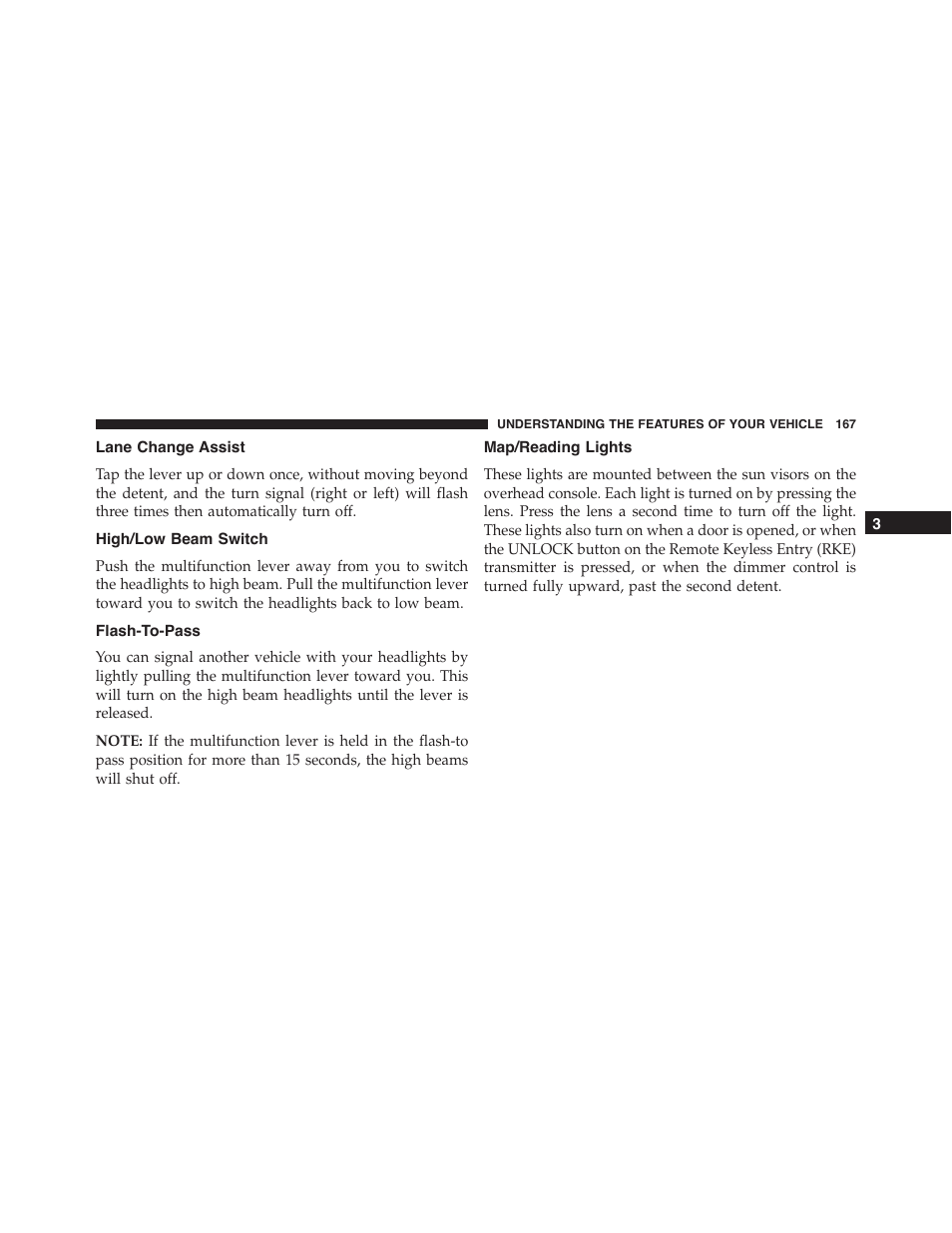 Lane change assist, High/low beam switch, Flash-to-pass | Map/reading lights | Dodge 2014 Challenger - Owner Manual User Manual | Page 169 / 541