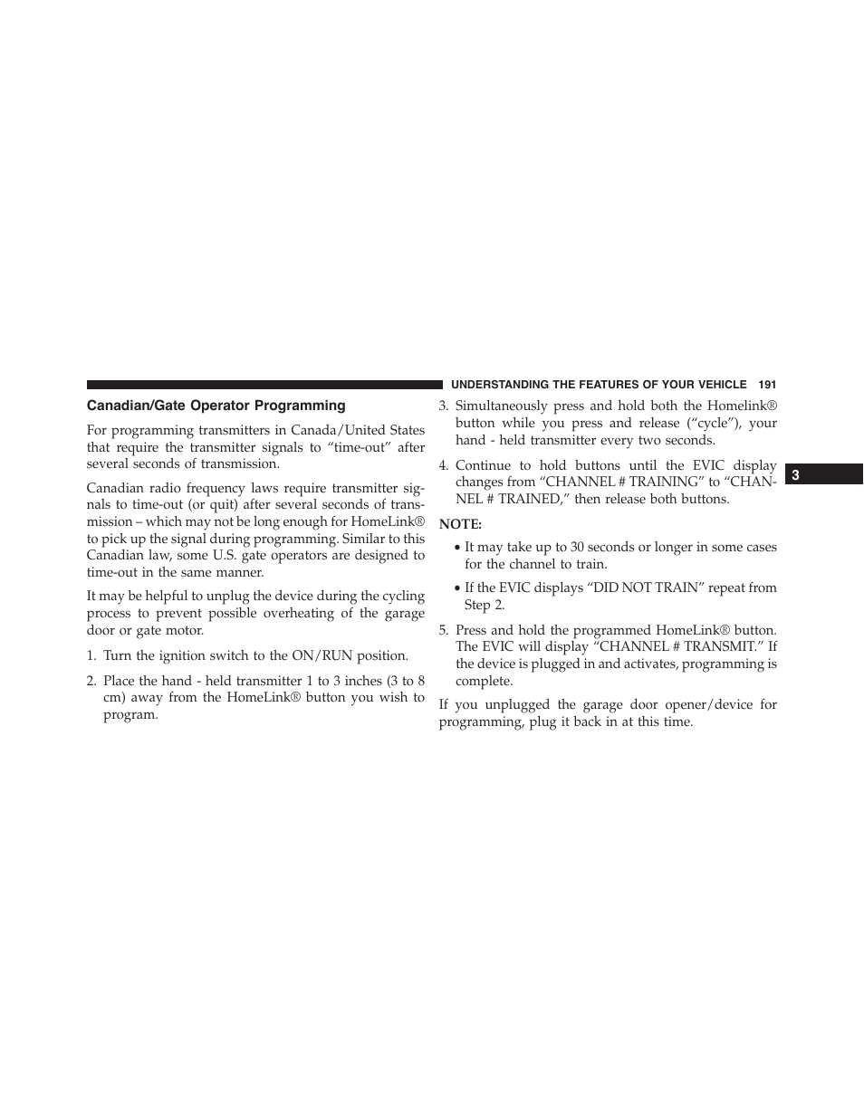 Canadian/gate operator programming | Dodge 2014 Challenger - Owner Manual User Manual | Page 193 / 541