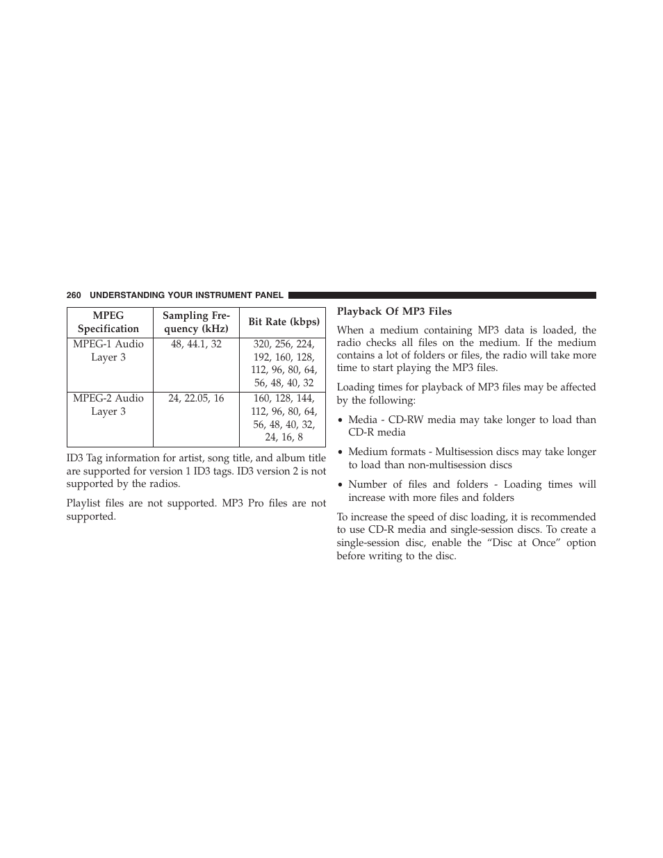 Playback of mp3 files | Dodge 2014 Challenger - Owner Manual User Manual | Page 262 / 541