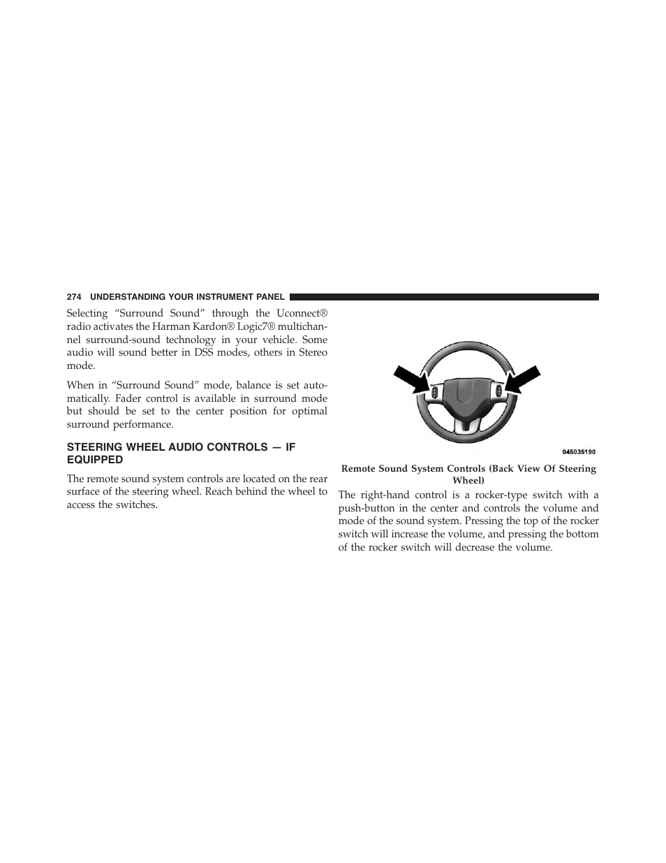 Steering wheel audio controls — if equipped | Dodge 2014 Challenger - Owner Manual User Manual | Page 276 / 541