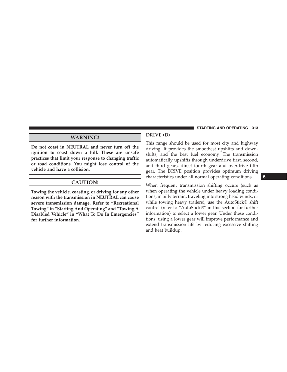 Drive (d) | Dodge 2014 Challenger - Owner Manual User Manual | Page 315 / 541