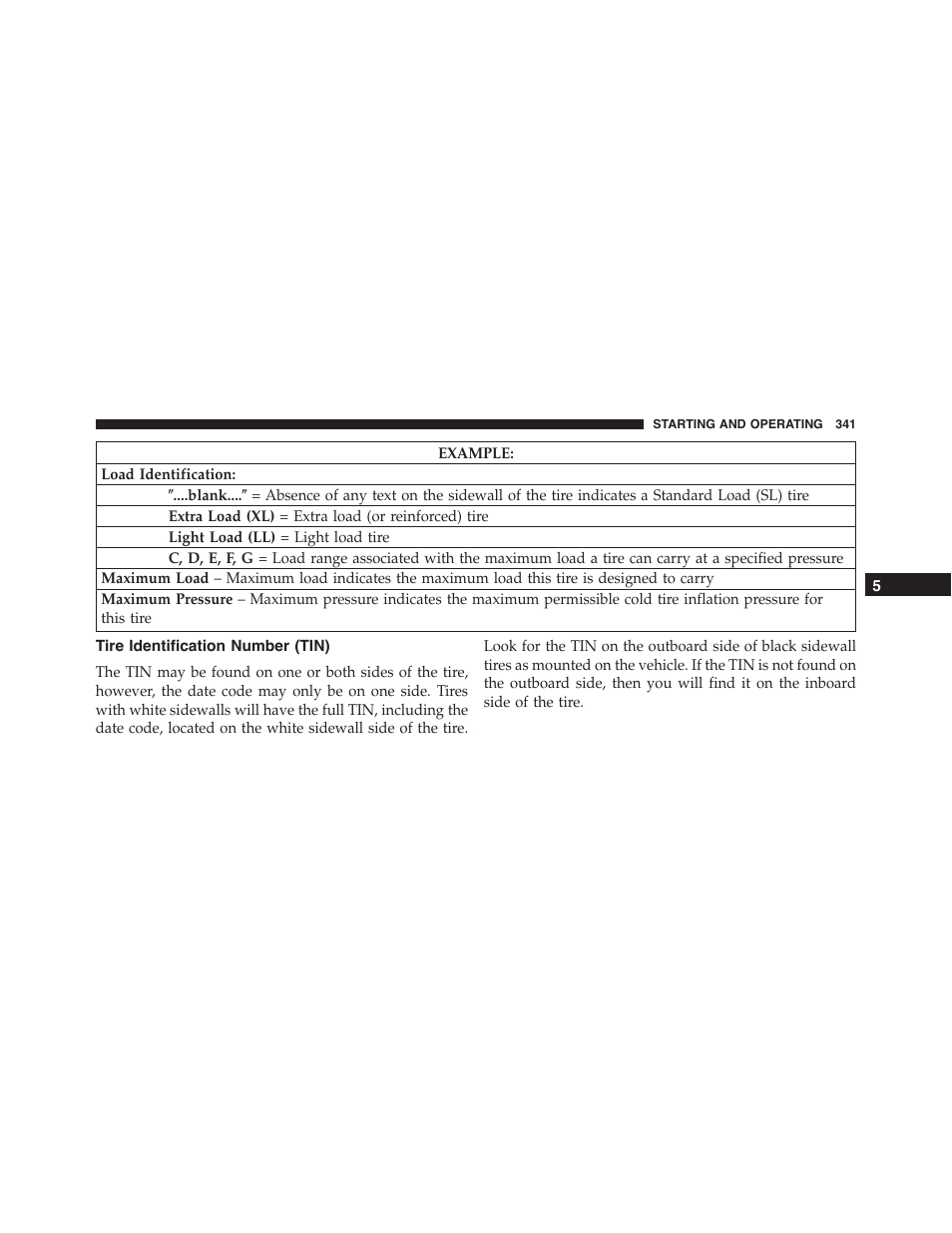 Tire identification number (tin) | Dodge 2014 Challenger - Owner Manual User Manual | Page 343 / 541