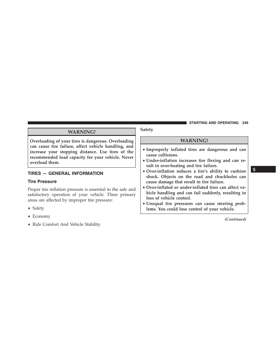 Tires — general information, Tire pressure, Safety | Dodge 2014 Challenger - Owner Manual User Manual | Page 351 / 541