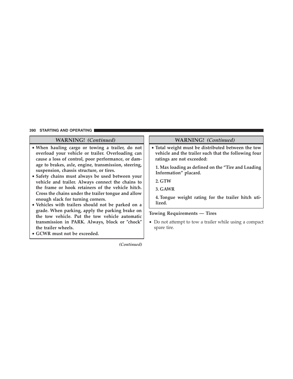 Towing requirements — tires | Dodge 2014 Challenger - Owner Manual User Manual | Page 392 / 541