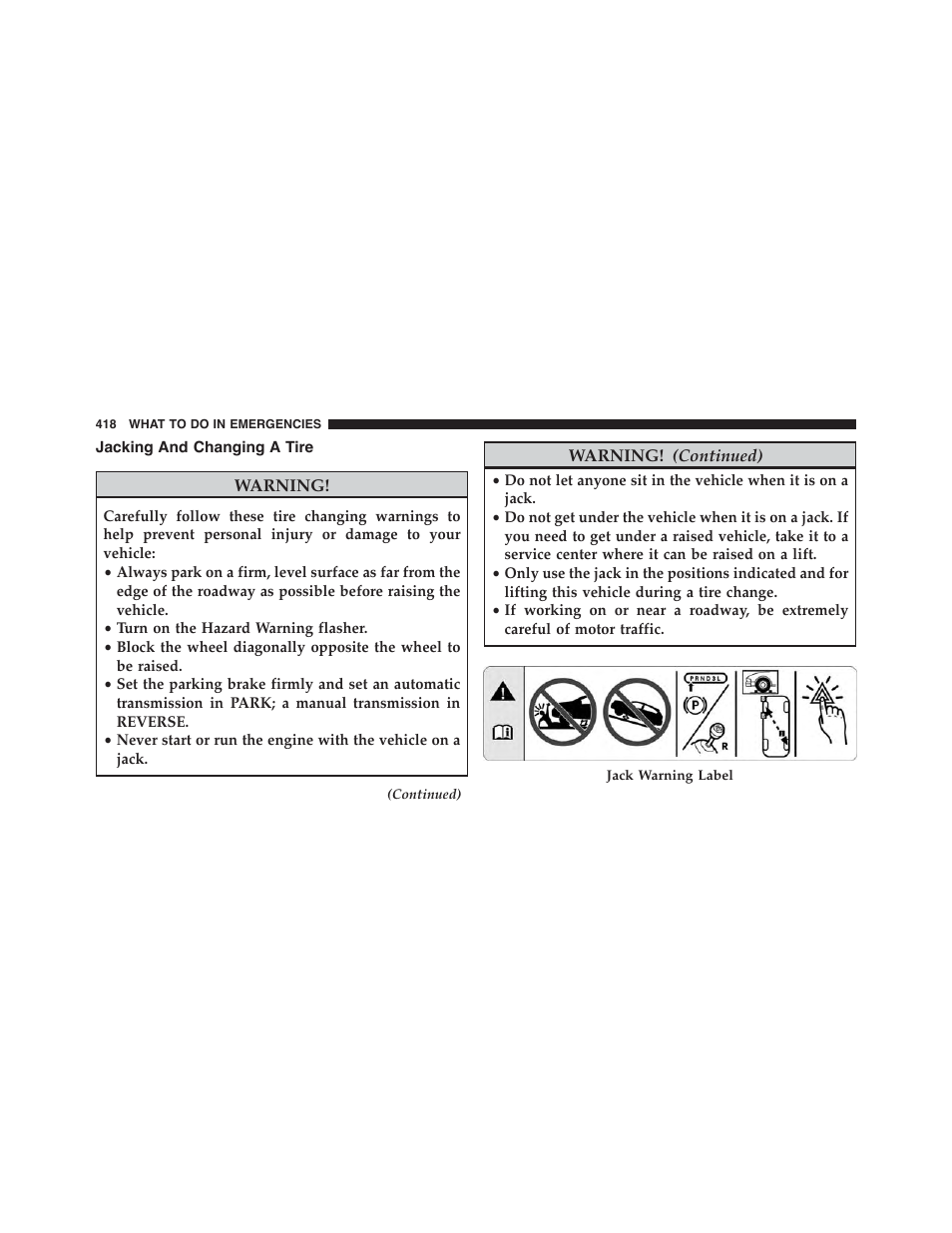 Jacking and changing a tire | Dodge 2014 Challenger - Owner Manual User Manual | Page 420 / 541