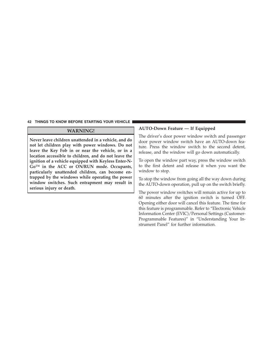 Auto-down feature — if equipped | Dodge 2014 Challenger - Owner Manual User Manual | Page 44 / 541