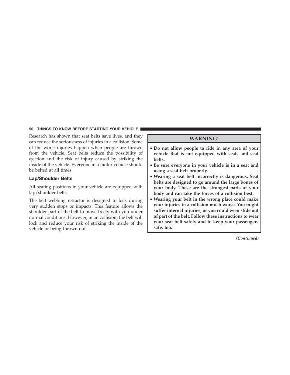 Lap/shoulder belts | Dodge 2014 Challenger - Owner Manual User Manual | Page 52 / 541