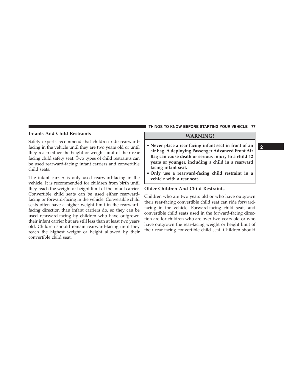 Infants and child restraints, Older children and child restraints | Dodge 2014 Challenger - Owner Manual User Manual | Page 79 / 541