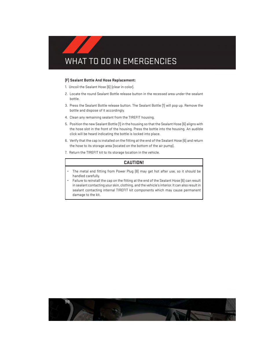 What to do in emergencies | Dodge 2014 Challenger_SRT - User Guide User Manual | Page 100 / 140