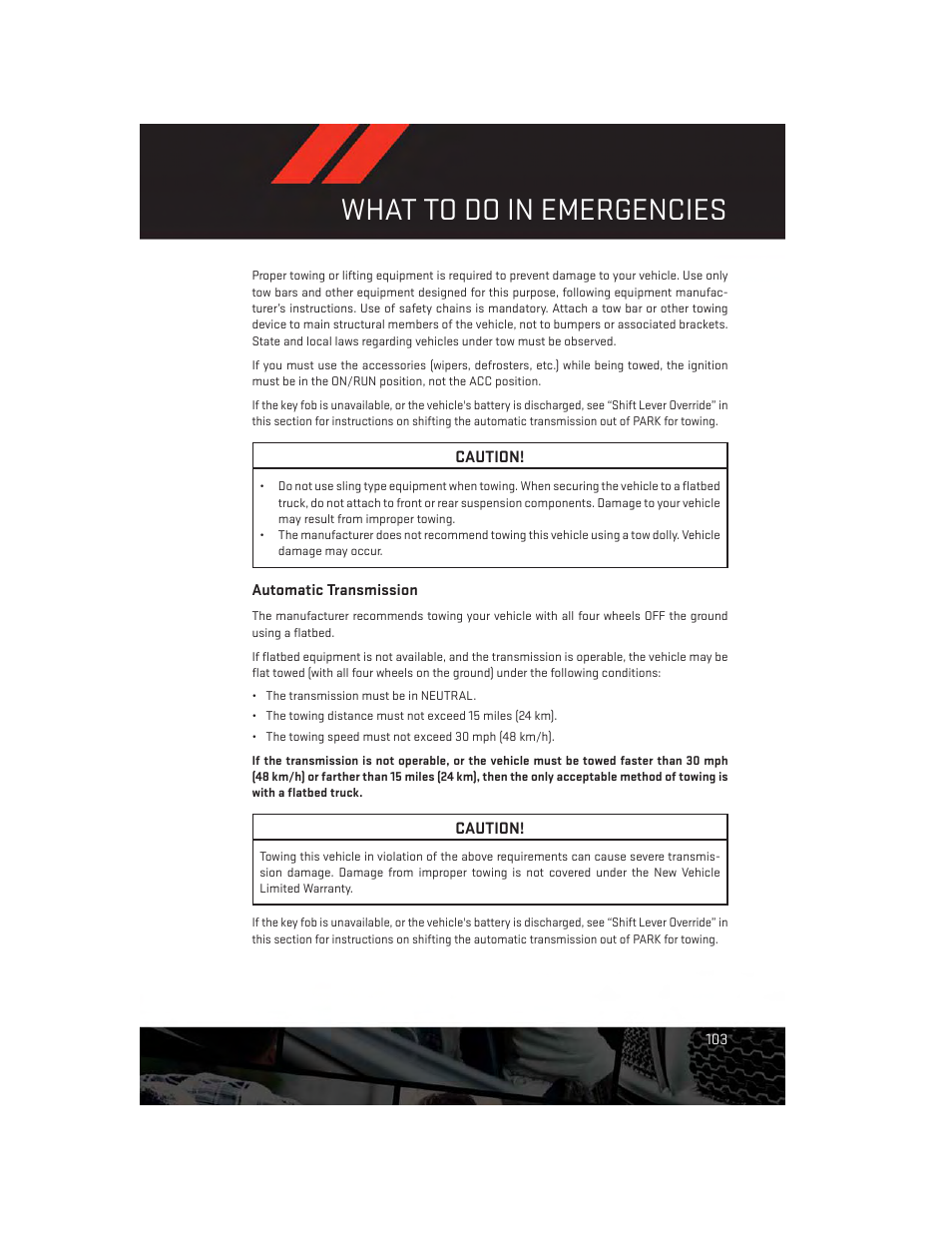 Automatic transmission, What to do in emergencies | Dodge 2014 Challenger_SRT - User Guide User Manual | Page 105 / 140