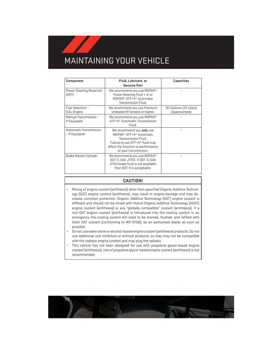 Maintaining your vehicle, Caution | Dodge 2014 Challenger_SRT - User Guide User Manual | Page 114 / 140