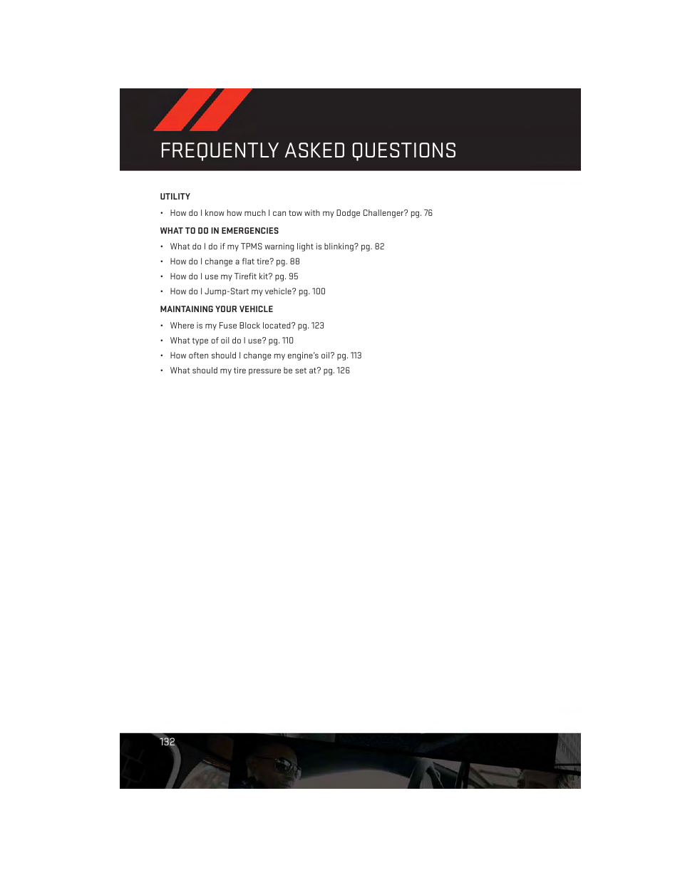 Frequently asked questions | Dodge 2014 Challenger_SRT - User Guide User Manual | Page 134 / 140