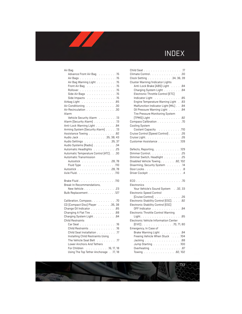 Index | Dodge 2014 Challenger_SRT - User Guide User Manual | Page 135 / 140