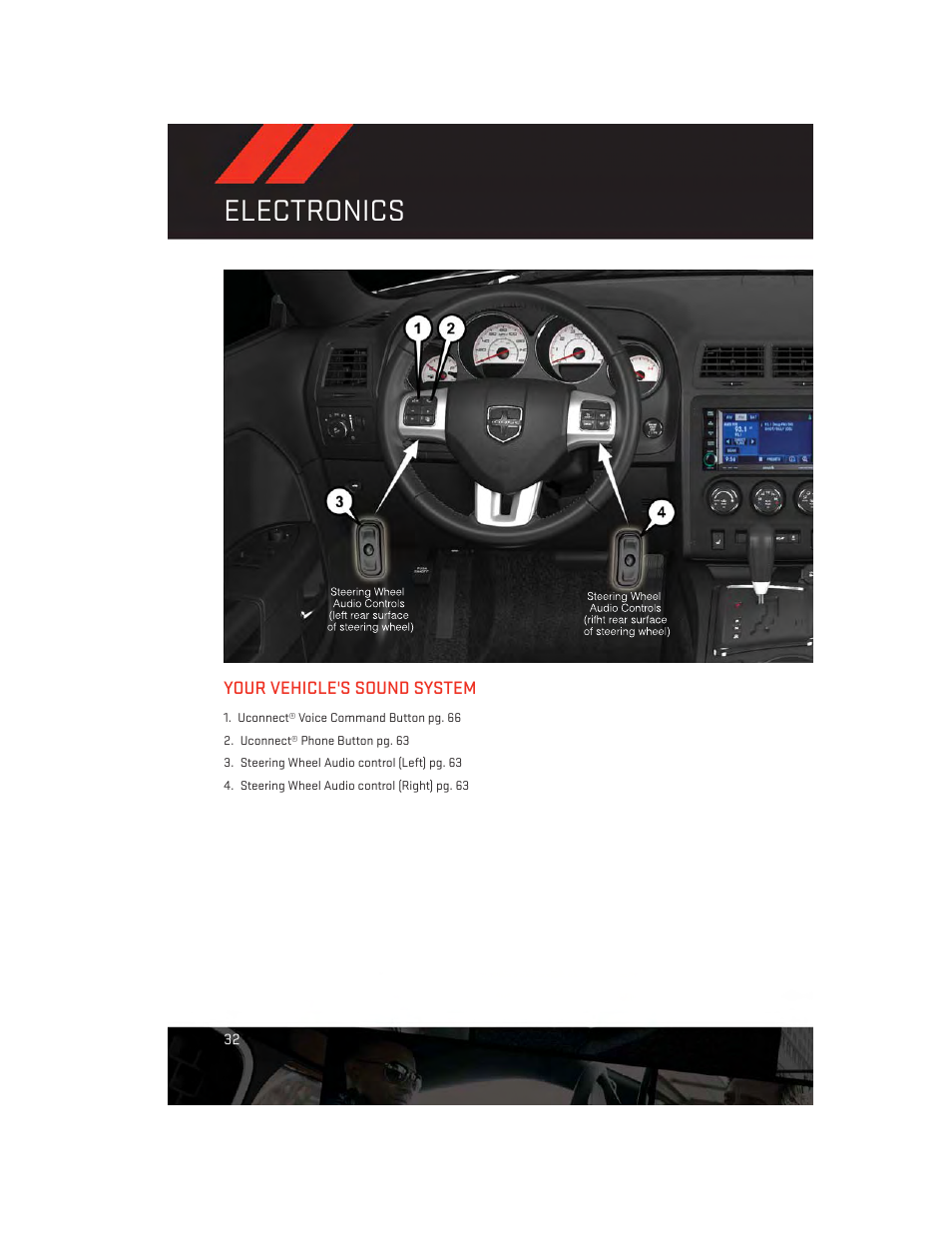 Electronics, Your vehicle's sound system | Dodge 2014 Challenger_SRT - User Guide User Manual | Page 34 / 140