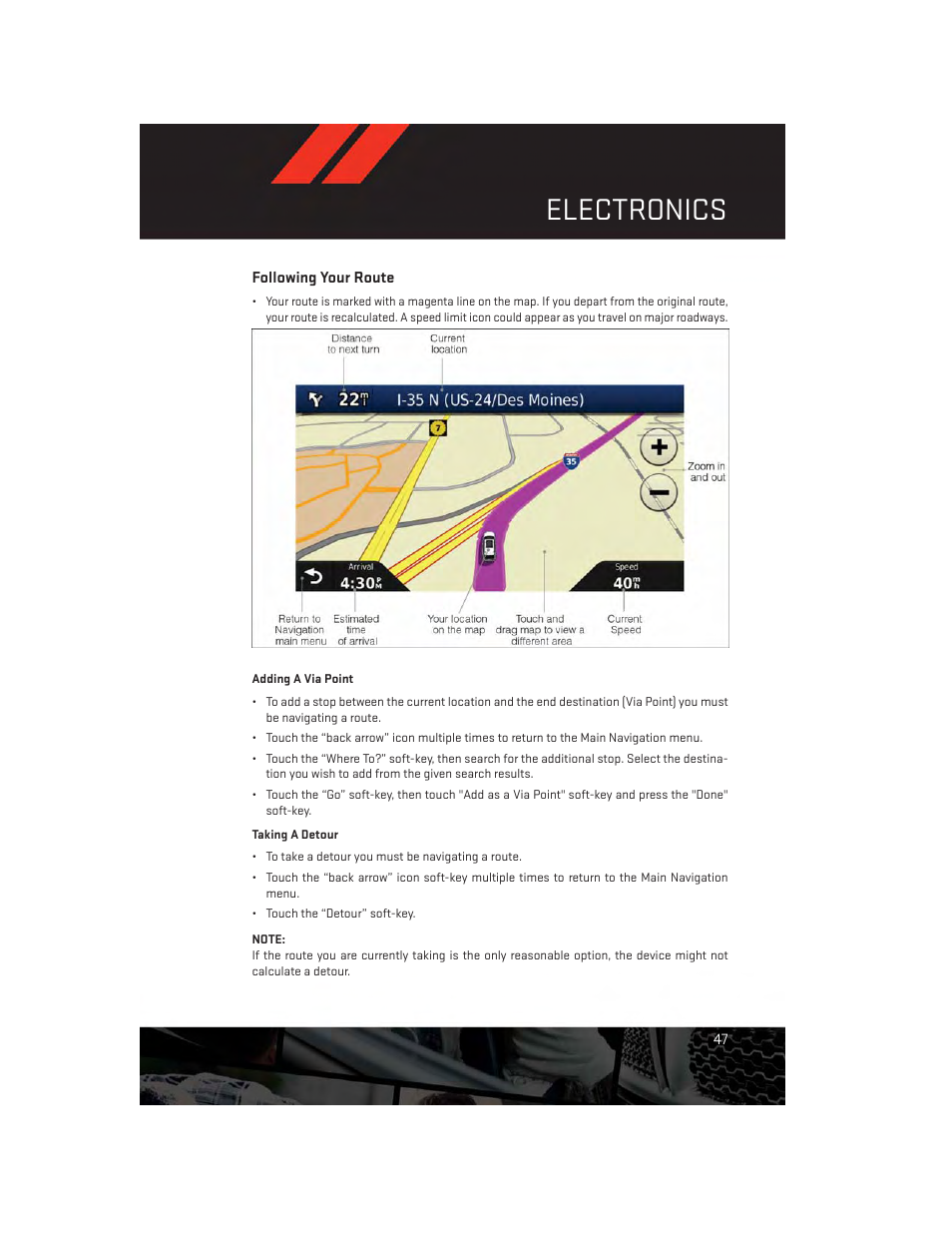 Following your route, Electronics | Dodge 2014 Challenger_SRT - User Guide User Manual | Page 49 / 140