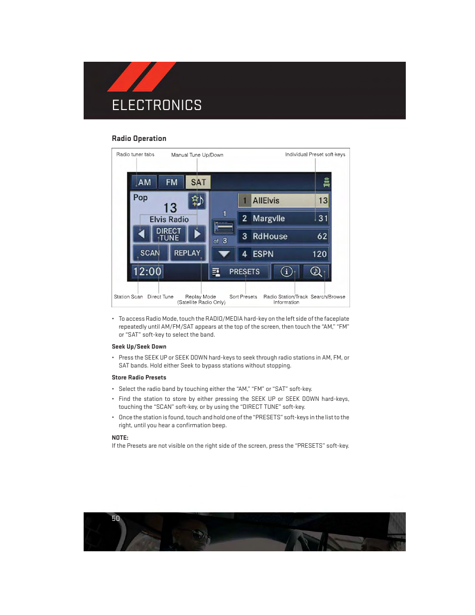 Radio operation, Electronics | Dodge 2014 Challenger_SRT - User Guide User Manual | Page 52 / 140