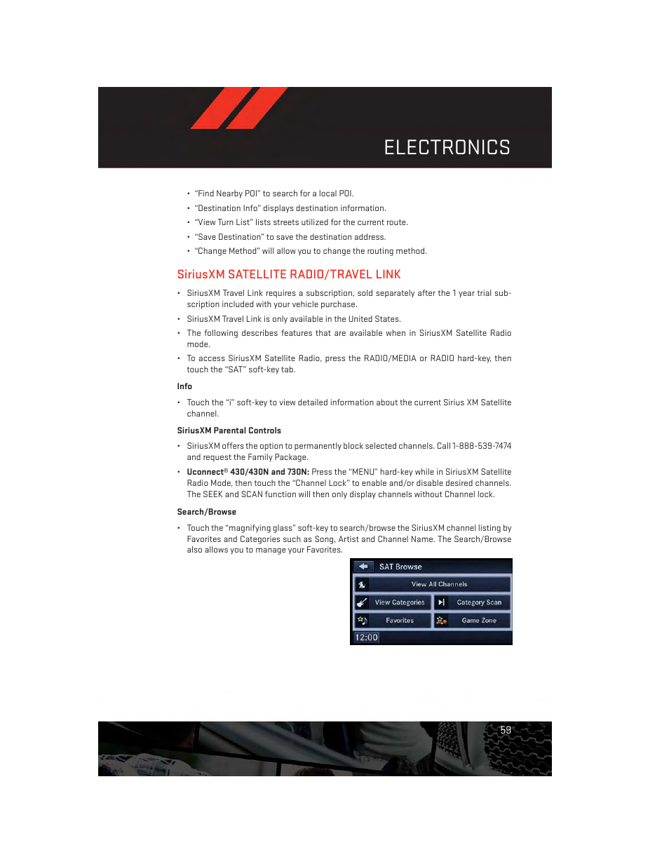 Siriusxm satellite radio/travel link, Electronics | Dodge 2014 Challenger_SRT - User Guide User Manual | Page 61 / 140