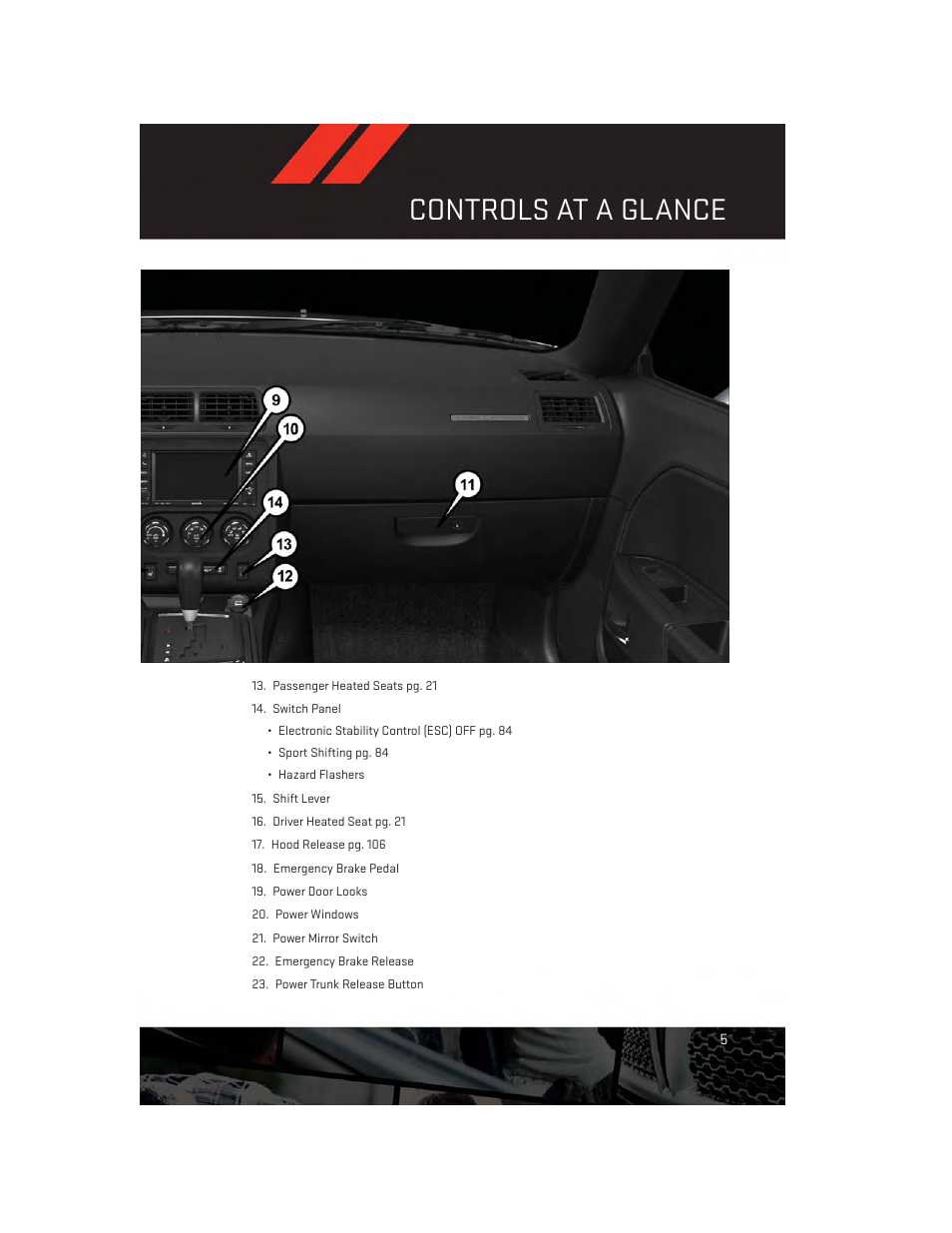 Controls at a glance | Dodge 2014 Challenger_SRT - User Guide User Manual | Page 7 / 140