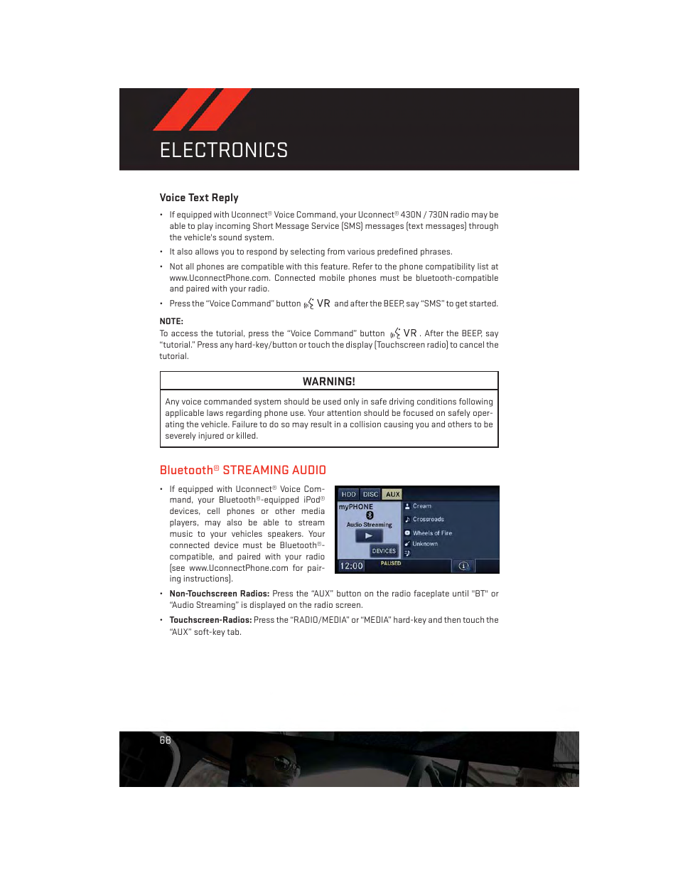 Voice text reply, Bluetooth® streaming audio, Electronics | Dodge 2014 Challenger_SRT - User Guide User Manual | Page 70 / 140