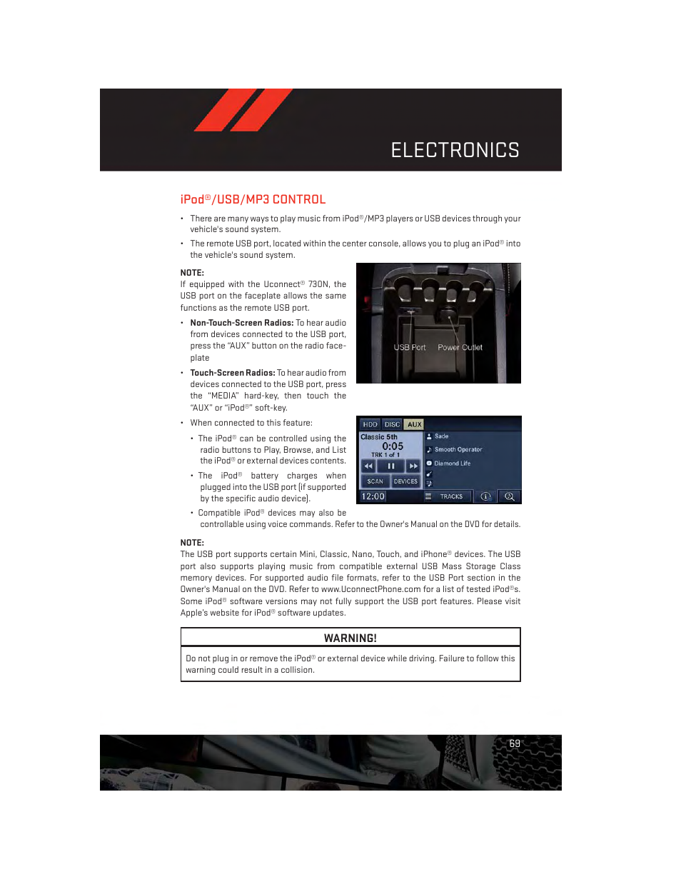 Ipod®/usb/mp3 control, Electronics | Dodge 2014 Challenger_SRT - User Guide User Manual | Page 71 / 140